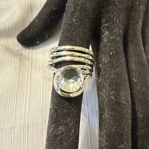 Spiral Silver Ring with Clear Gemstone